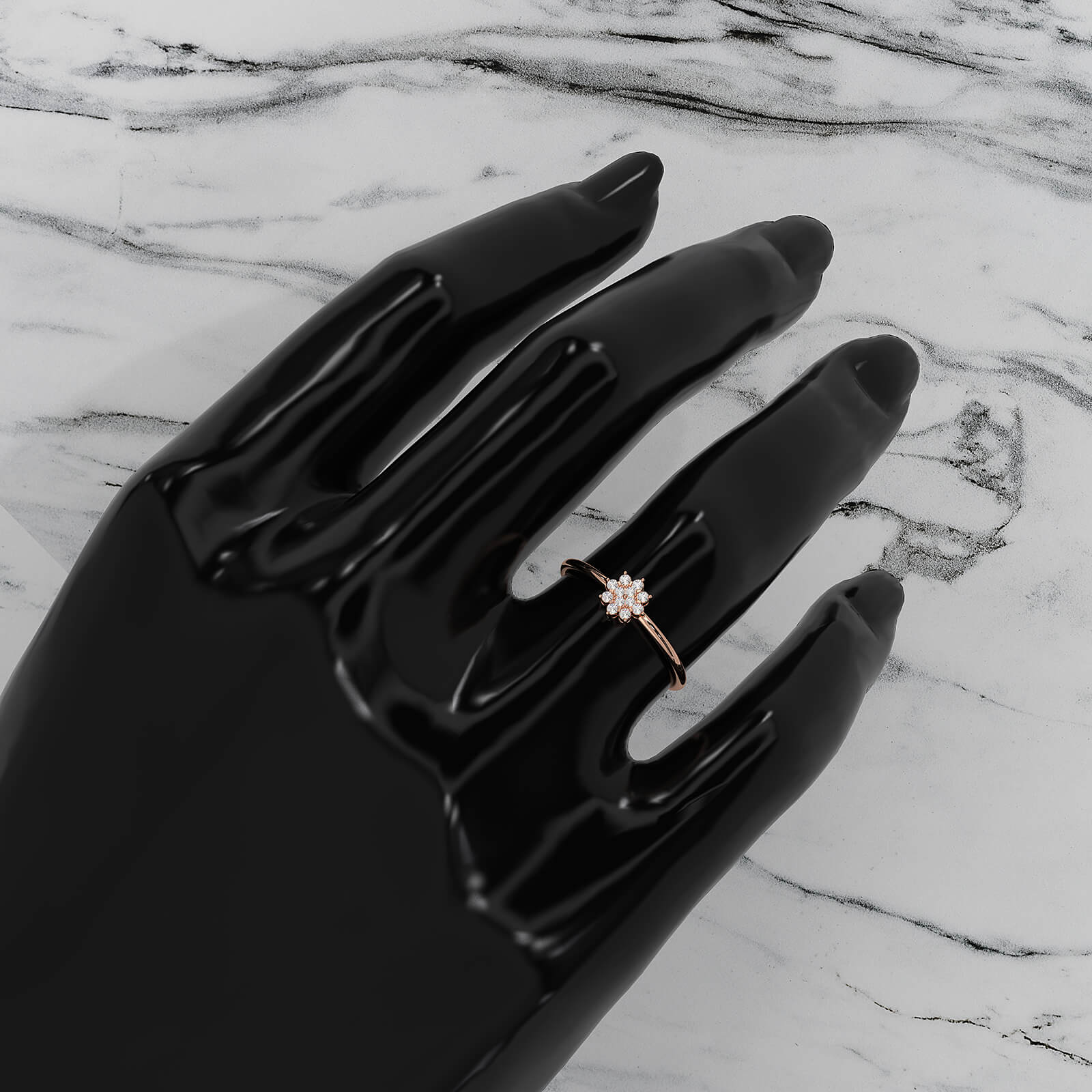 Floral Design Cluster Minimalist Round Lab Diamond Promise Ring 0.07ctw.